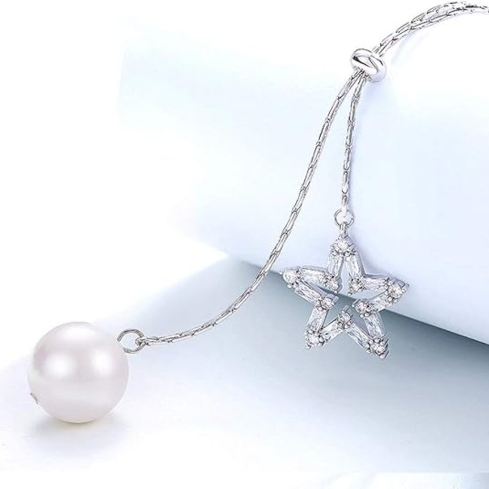 Bakod Jewelry Adjustable Chain Women's Personality Pearl & CZ Star Necklace